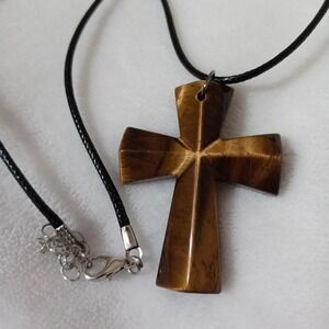 Natural tiger eye stone cross Necklace